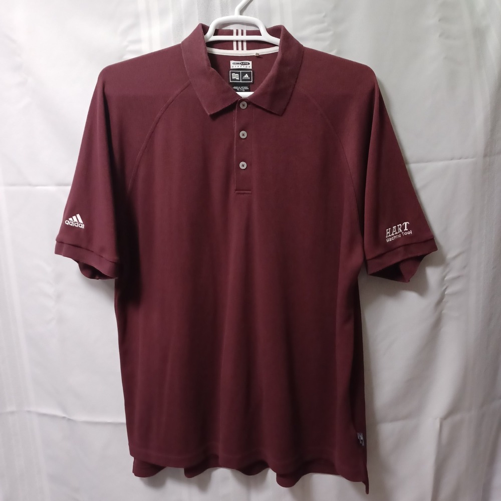 Adidas Polo Shirt Mens XL Maroon Climalite Stretch Raglan Short Sleeve Burgundy